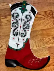 RED/WHITE WESTERN COWBOY~COWGIRL BOOT CHRISTMAS~HOLIDAY STOCKING~BLING~NWT