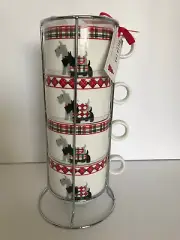 Scottie Dog Tower 4 MugsGrace Scottish Terriers Black Red Gray White Porcelain