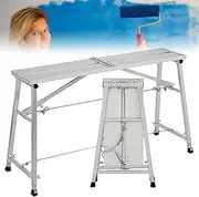 Stepladders Portable Work Platform, Aluminum Alloy Folding Scaffolding Platform, 70-119cm Height Adjustable, Scaffold Tower Ladder Stool Work Ben for Ceiling Decoration, Cleaning (Size : L
