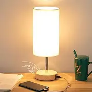 oolong Decor Bedside Lamp with USB A&C Charging Ports, 3 Color Temperature Touch Table Lamp for Bedroom Nightstand, Dimmable Reading Light, Modern Desk Lamp for Office Living Room (Beige)