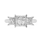 3 Princess 3 Stone Sapphire Bridal Statement Promise Ring 14k White Solid Gold