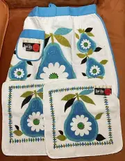 Vintage Sears Terry Cloth Apron-Luster Dry-Made In USA-Blue,White NWT + Towels