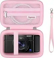 [Supmay] Hard Travel Case for Sony RX100 VII/ RX100 VI/ RX100 V/ RX100 IV/ RX100 III 20.1 MP Premium Compact Camera, Protective Case Bag with Zipper Mesh Pocket for Battery Pack, Micro USB cable, Pink