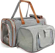 Mr. Peanut's Gold Series Big Apple XL Expandable Airline Approved Soft Sided Pet Carrier, Premium Brand Self Locking Zippers, Plush Faux Fleece Bedding with a Sturdy Plywood Base (Platinum Gray)