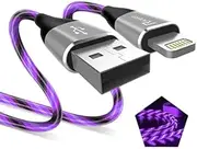 Light up iPhone Charger Cord, LED Lightning Cables 1 Pack | Apple MFi Certified | USB Fast Charging Cord for Apple iPhone 13 12 11 Pro Max XR XS X/8Plus/7Plus/6Plus/5s/5c/iPad More (Purple, 6ft)