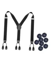 Mens Adjustable Button End Suspenders - Y-Back Elastic Tuxedo Suspenders Black