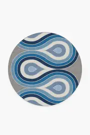 185' Round | Machine Washable Runner Rug | Kid & Pet Friendly | Indoor Rug | Jonathan Adler Milano Blue Steel Rug | Ruggable