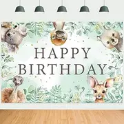 Fangleland 5 * 3ft Australian Animals Theme Happy Birthday Backdrop, Cartoon Koala Kangaroo Wombat Platypus Printed Background for Boy Girl Birthday, Wild Animal Party Decorations Supplies