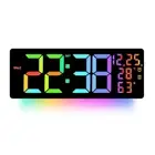 Colorful Digital Alarm Clock RGB Large Wall Clock 12/24H Remote Control Brightne