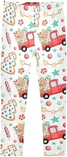 [Joisal] Pink Flamingo Pattern Legging for Girls, Comfy for Girls Athletic Pants, 4t Girls Leggings, Cute Trucks White, 5 Years