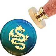 CRASPIRE Dragon Wax Seal Stamp 30mm Removable Brass Head Sealing Stamp Animal with Wooden Handle for Wedding Invitations Christmas Xmas Party Gift Wrap