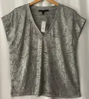 White House Black Market size L silver S/S power top fossil foil NWT blouse