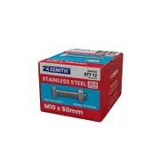 ZENITH M10 x 50mm Stainless Steel 304 Grade Hex Head Bolts and Nuts - 12 Pack