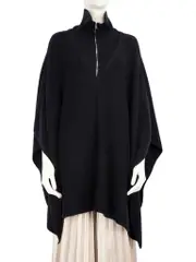 Navy Wool Knit Poncho