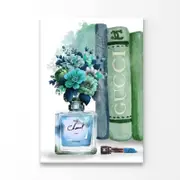Blue Green Fashion Perfume Print 100% Australian Made 100x150cm (Stretched Canvas)