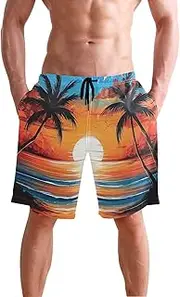 [XYMZR] Palm Trees Sunset Men's Swim Trunks Quick-Dry Bathing Suit Swimming Board Shorts S