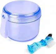 Leak Proof Denture Bath Case for Travel, Blue Denture Holder Case for Soaking, Denture Container Cups with Brush for Soaking Full & Partial Dentures, Aligner, Retainers, Mouth Guard