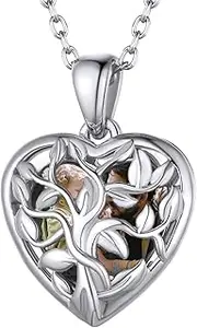 [GoldChic Jewelry] 925 Sterling Silver Heart Photo Locket Necklace, I Love U/Birthstone/Tree of Life/Couple Lockets with 18”+2” Adjustable Chain, Accept Text Engraved in Backside, with Gift Box