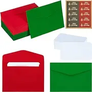 80 Sets Christmas Mini Envelopes Gift Card Envelopes Red Green Tiny Envelopes with White Blank Note Cards and Christmas Tree Stickers for Party Supplies