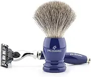 3 Edge Razor and Badger Hair Shaving Brush with Blue Handle by Jag Shaving