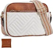 [LIWEGHT] Crossbody Bags Purses for Women Quilted Small Shoulder Handbags with Wide Strap Triple Zip Simple Vegan Leather Bag for Shopping or Travel