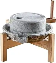 Hand Grain Mill Stone Grinder, Grain Grinder Mill with Wood Frame, Handmade Food Mill for Grain, Bean and Barley