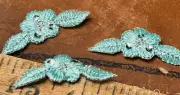 applique embroidered metallic sequins 1 1/4x1 3/4" flower leaves aqua 3pcs