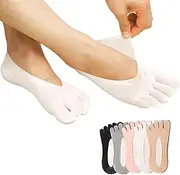 [CIATBYYJ] 5 Pcs Non-Slip Bunion Socks, Comfortable Socks with Toes Separated for Women, No-Show Compression Toe Sock for Dress Shoes Canvas Sneakers, Toe Sock for Bunion and Crooked Toes, black, white