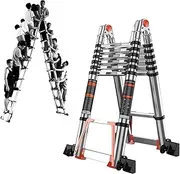 Heavy Duty Telescoping Extension Ladder A Frame, Aluminum Telescopic Ladders for Industrial Household Daily, Extra Wide Step Ladder Foldable (2.0m+2.0m/6.5 f