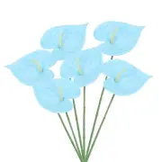 6Pcs 13" Artificial Anthurium Lily Flowers Floral Bouquet Decor, Sky Blue