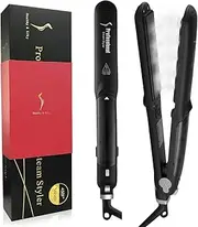Ausale Steam Straighteners for Hair, Professional Salon Ceramic Tourmaline Vapor Flat Iron, Dual Voltage 2 in 1 Straightening Curling, LED Display with Adjustable Temp (AU Plug)