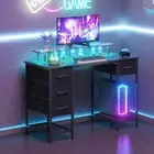 Black Computer Desk with 4 Drawers, 120cm Gaming Desk with RGB LED Lights & Powe