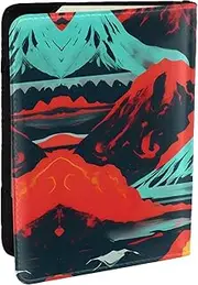 [GaxfjRu] Volcano Bloom Print Leather Passport Holder Covers Case, Waterproof Travel Wallet Passport Holder for Women Men, Black, One Size