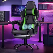 Advwin Gaming Chair Massage Lumbar Cushion Racing Style Office Computer Chair Recliner with Footrest Green/Black