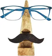 [WhopperIndia] Valentines Day Gift, 15cm Hand Carved Wooden Eyeglass Spectacle Holder with an amusing Moustache, Sunglass Holder for Home and Office Desk Decor