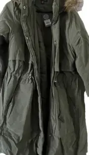 14 Plus Size - Womens Jackets - Fur Trim Anorak Jacket Khaki.