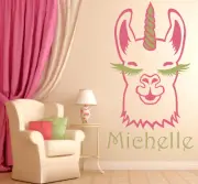 Llama Unicorn PERSONALIZED NAME LARGE WALL VINYL DECAL ART 22" COLOR CHOICES