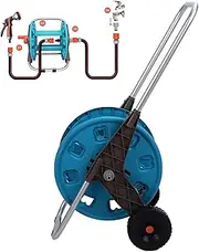 SustVita Garden Hose Reel Cart, Portable 2 Wheels Trolley for Easy Storage, 200 - Feet Hose Capacity Holder, Ideal for Lawn, Garden, and Patio Use, with Quick Connector Adapter