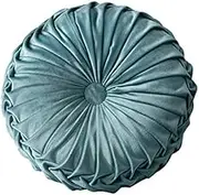 Anntool Round Throw Pillow Velvet Pleated Round Pillow Cushion Pumpkin Pleated Meditation Pillow Cushion for Home Couch Sofa Chair Bed Car Decor (Lake Blue)