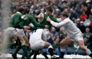 Dean Richards of England , Trevor Ringland of Ireland scores a Tr - Old Photo