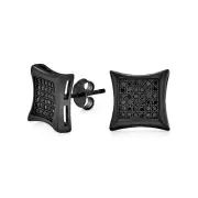 Black Square Shaped Cubic Zirconia Micro Pave CZ Kite Stud Earrings For Men