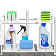 2 Tier Under Sink Expandable Shelf Organizer Rack (Expand from 38 to 63.5 cm)