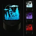 Wild Wolf Howling At the Moon in Forest 3D Illusion LED Night Light Sign Lamp