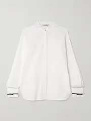 [Max Mara] Max Mara - Otranto Grosgrain-trimmed Cotton-blend Poplin Shirt - White - UK 14 UK 14 White