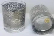 2 Vintage F & P Silver Crackle Leopard Drinking Barware Glasses Italy Handmade