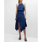 Ramy Brook Amanda Elegant Navy Split Hem Halter Pleated Dress $495 NWT 4