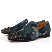 Christian Louboutin Spooky Flat Camouflage Stud Suede Loafer 43 EU 10 US Blue