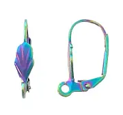10 Shield Leverback Earwires Rainbow Plated Stainless Steel Bead Earring Wires
