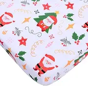 Suyfhdc Christmas Crib Sheets,Santa Claus Crib Sheet,Cozy Bed Sheet for Boys Girls,Soft Breathable Microfiber Fits Standard Size Crib 28in x 52inchs for Kids