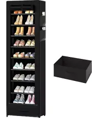 Shoes Rack 10 Tier Tall Shoe Rack Narrow Shoe Rack with Storage Box,Fabric Cover